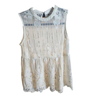 Arizona Jean Co Womens White Sleeveless Floral Lace Shirt Size Medium